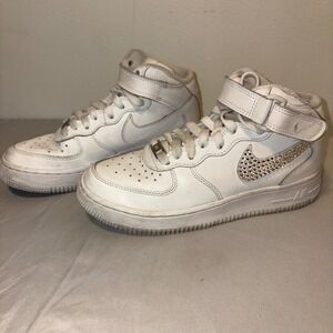 Nike Air Force 1 Mid Kids White Sneakers Rhinestone‎ Fashion Shoes Size 4.5